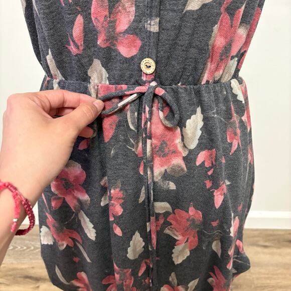 New! HOPELY Woman's Gray Floral Print Sleeveless V-Neck Mini Dress Small - Picture 4 of 6